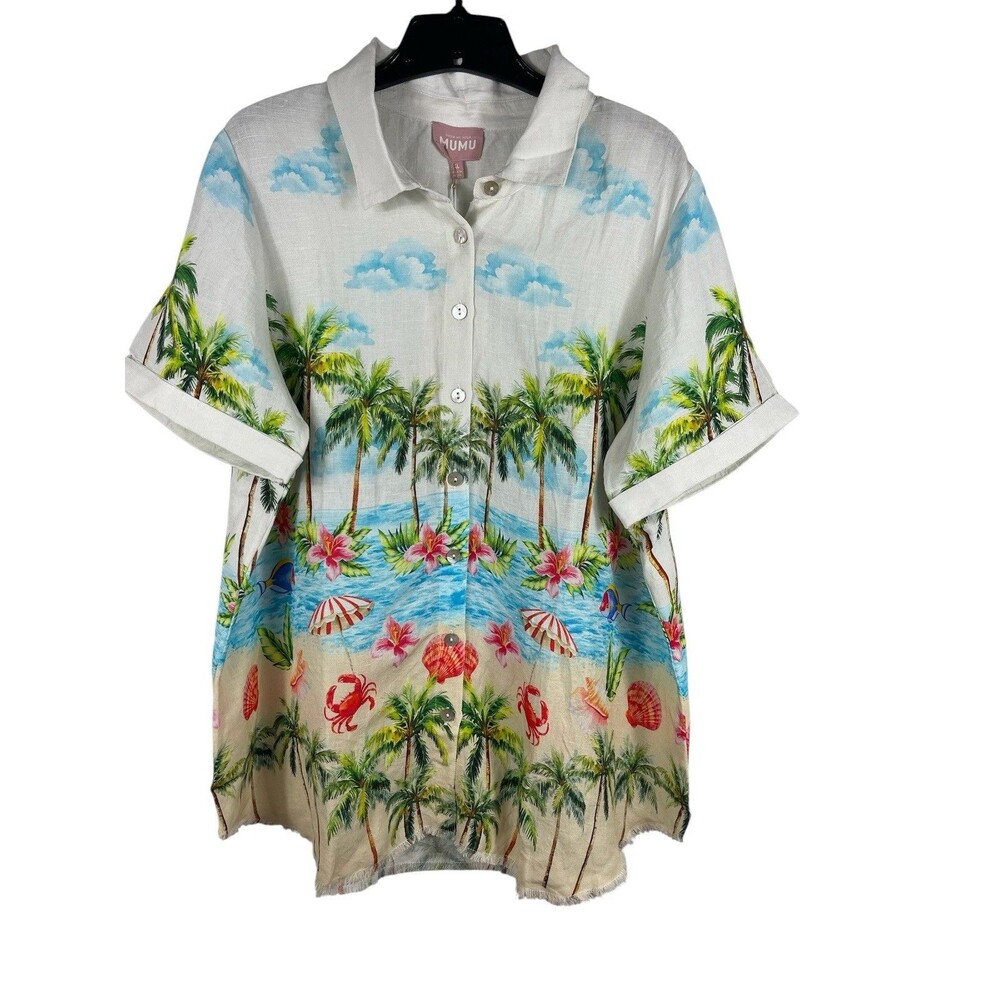 Show Me Your Mumu Port Button Down Island Life Shirt XL Linen Blend Beach NWT